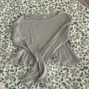 Pacsun Mint Green Waffle Knit Long Sleeve Peplum Lounge Top